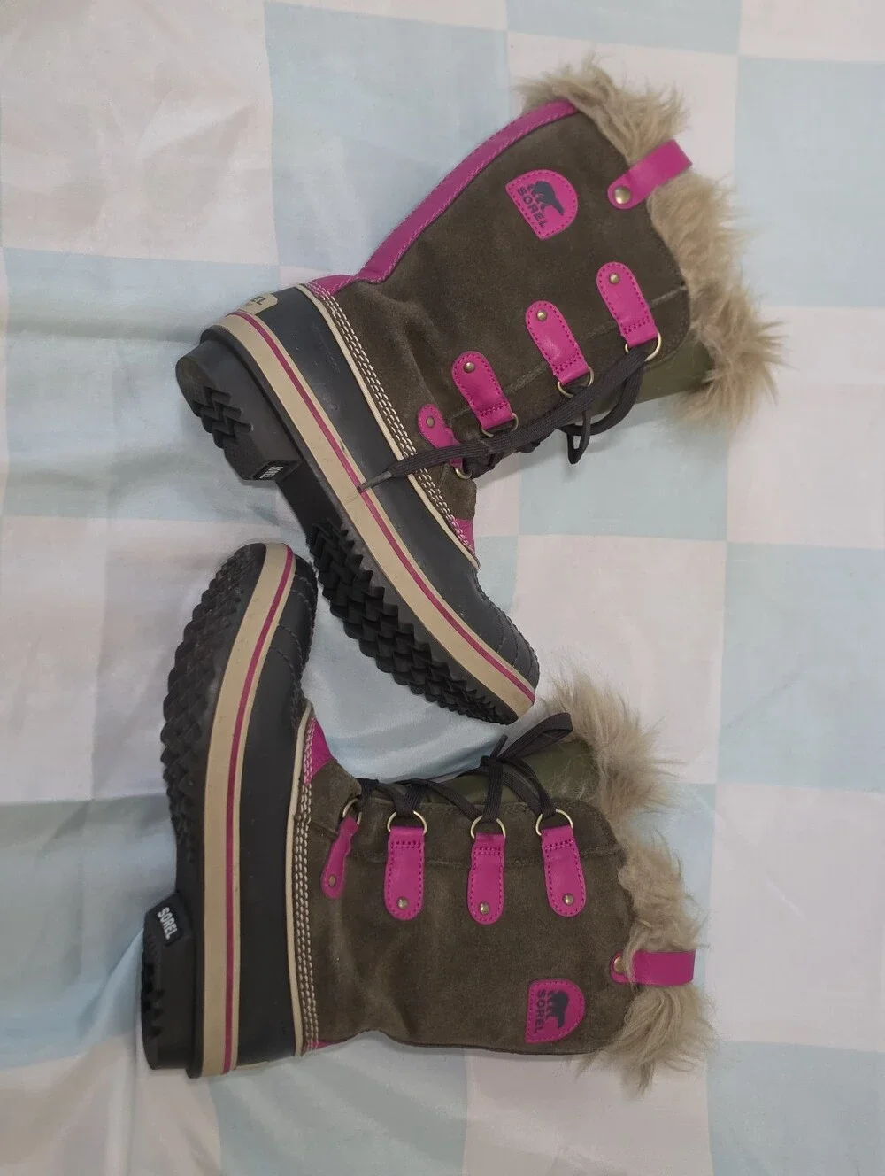 Sorel Tofino Big Kids Pink Tall Lace Up Faux Fur Waterproof Winter Boots 5